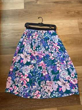 Floral Midi Skirt in Teal, Pink & Purple Lilly Pulitzer sheer small